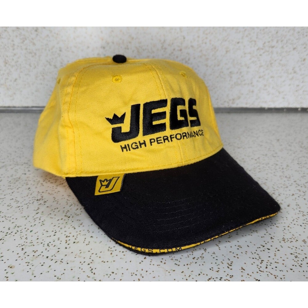 JEGS High Performance Racing Hat Cap Adjustable Strap Back Yellow & Black
